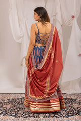 Navy Blue Crepe Ajrakh Lehenga festive model shot – KL181 Kalyanja