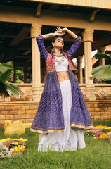 Navy Blue Bandhani Lehenga dance pose with gamthi kedia – KL180 Kalyanja