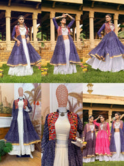 Navy Blue Bandhani Print Lehenga collage multiple views – KL180 Kalyanja