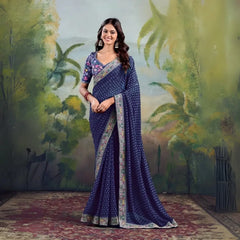 Navy Blue Georgette Embroidery Work Saree