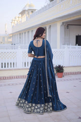 Navy Blue Embroidered Lehenga Back View Dori Tie – KL203 – Kalyanja
