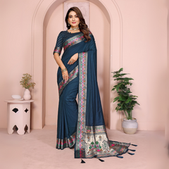 Sea Blue Zari & Minakari Weaving Paithani Silk Saree