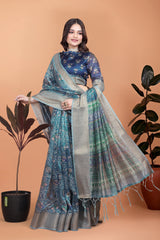 Navy Blue Zari Weaving Saree Full Length Pallu Spread Kalyanja KS384