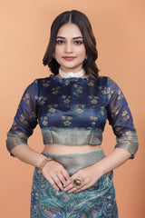 Navy Blue Crystal Saree Blouse Detail Kalyanja KS384