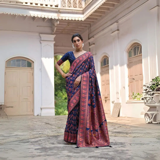 Navy Blue Zari Work Soft Pashmina Silk Saree