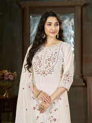 Off White Multi Thread Embroidered Kurti Marina Silk Blend KK110 - Upper Body with Dupatta