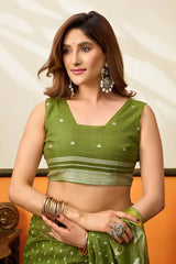 Olive Green Jacquard Weaving Saree – Blouse Close Up KS365