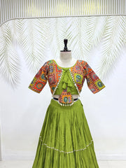Olive Green Lehenga Kodi Handwork detail view – Thread Sequins KL179 Kalyanja