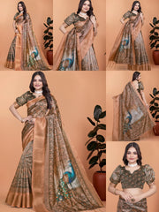 Olive Green Zari Weaving Saree Collage All Views | Kalyanja KS360