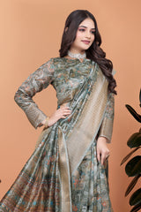 Olive Green Zari Weaving Saree – Standing Pose KS370