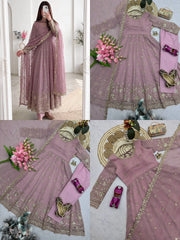 Onion Pink Sequins Embroidered Suit Flat Lay – Complete Set View