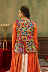 Orange Rayon Blend Embroidered Jacket Lehenga - Kalyanja KL193