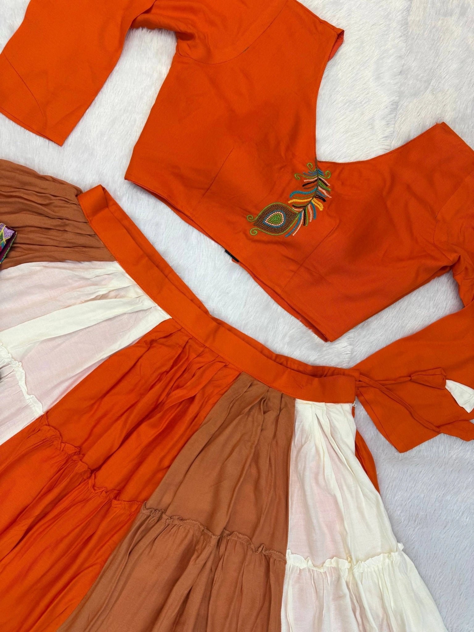 Orange Embroidered With Mirror Work Lehenga Festive Styling - Kalyanja KL193