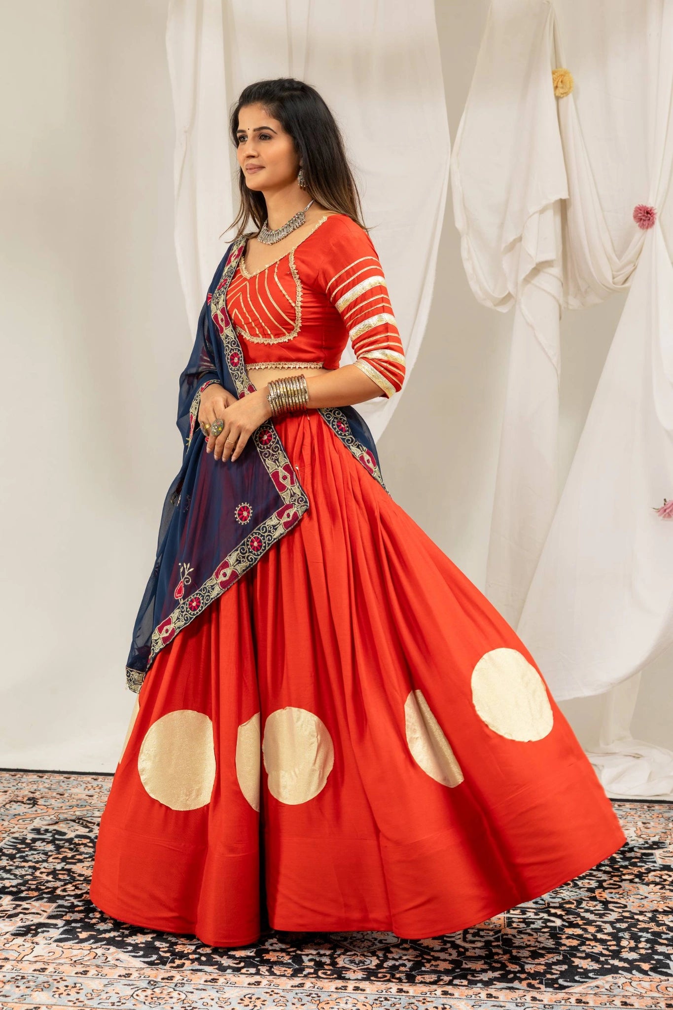 Orange Gota Work Lehenga Dance Pose – KL202 – Kalyanja