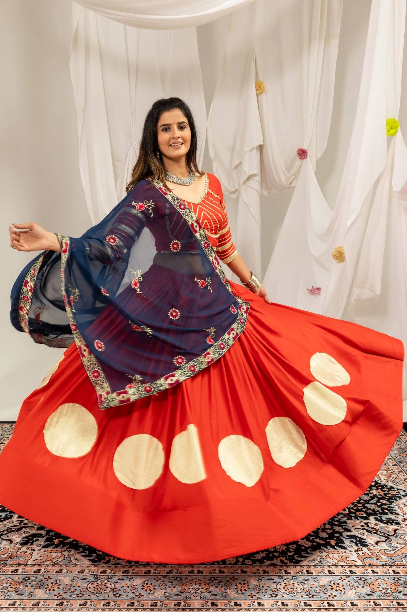 Orange Gota Work Lehenga Another Front View – KL202 – Kalyanja