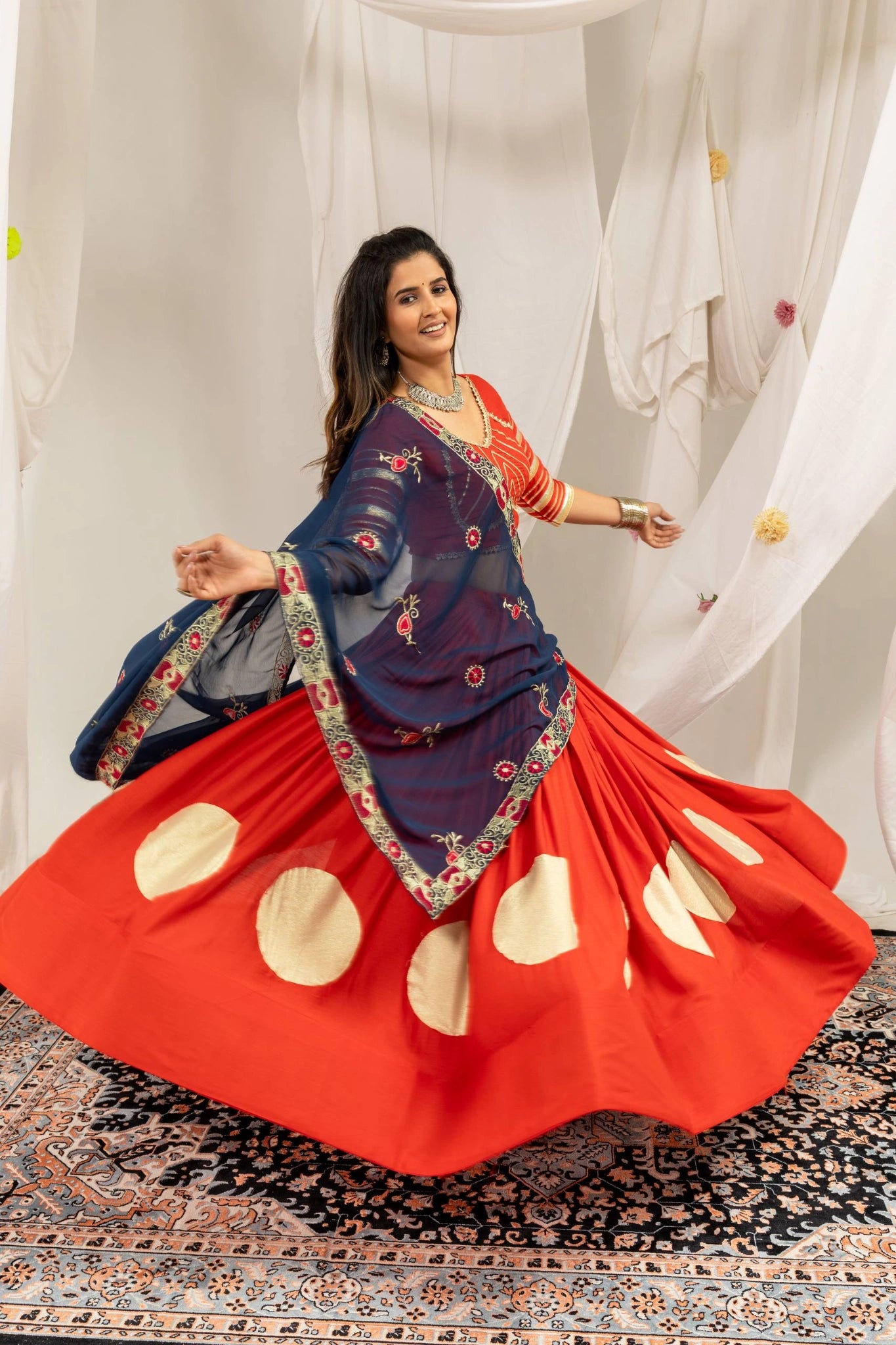 Orange Rayon Blend Lehenga Gota Border View – KL202 – Kalyanja