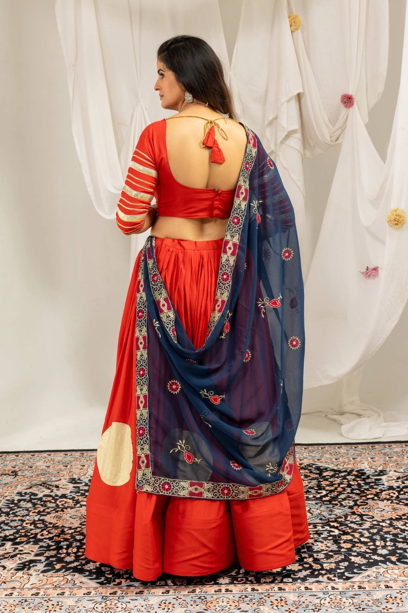 Orange Gota Work Lehenga Back View Dori Tie – KL202 – Kalyanja
