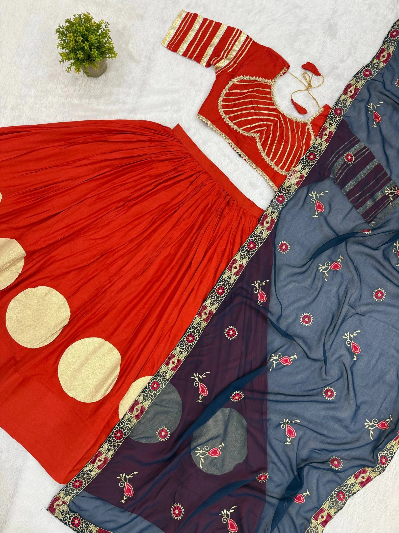 Orange Gota Work Lehenga All Angles Collage – KL202 – Kalyanja