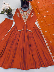 Orange Sequins Embroidered Suit sangeet outfit KU262 Kalyanja