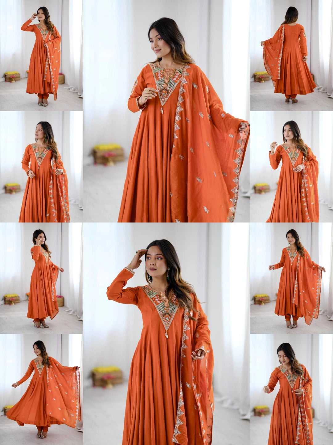 Orange Sequins Embroidered Suit traditional Indian ethnic KU262 Kalyanja