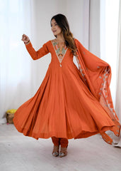 Orange Sequins Embroidered Suit model fashion pose KU262 Kalyanja