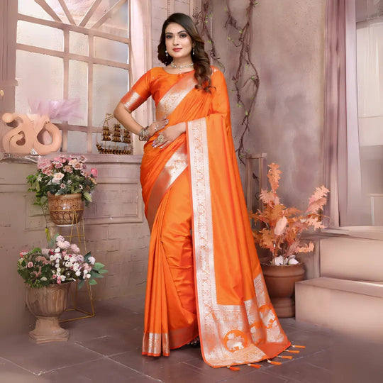 Orange Gala Weaving Banarasi Silk Saree
