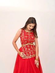 Orange Thread Embroidered Lehenga – choli motifs close-up – KL185 – Kalyanja
