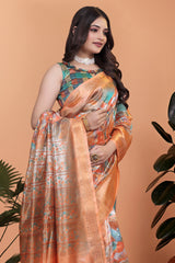 Orange Premium Crystal Saree Pallu Close-Up View | Kalyanja KS353
