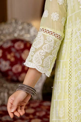 Pale Yellow Suit 3/4 Sleeve Side Close-Up Chikankari Work – KU261