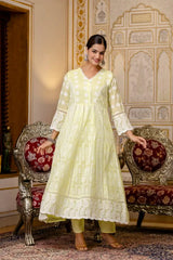 Pale Yellow Lakhnowi Work Suit Full-Length Front Simple Pose – KU261