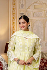 Pale Yellow Suit Half Body Upper with Lakhnowi Dupatta Draped – KU261