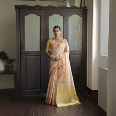 Pale Yellow Silk Saree