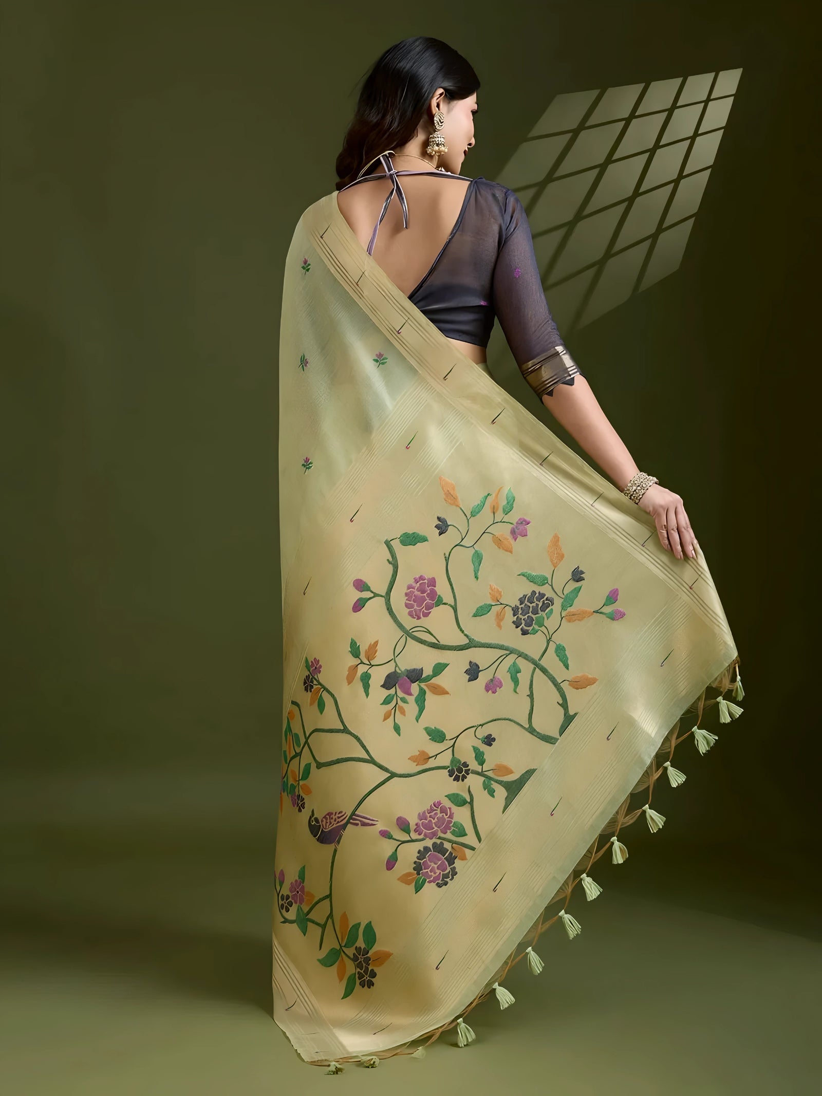 Pista Green Resham & Zari Weaving Soft Muga Cotton Saree