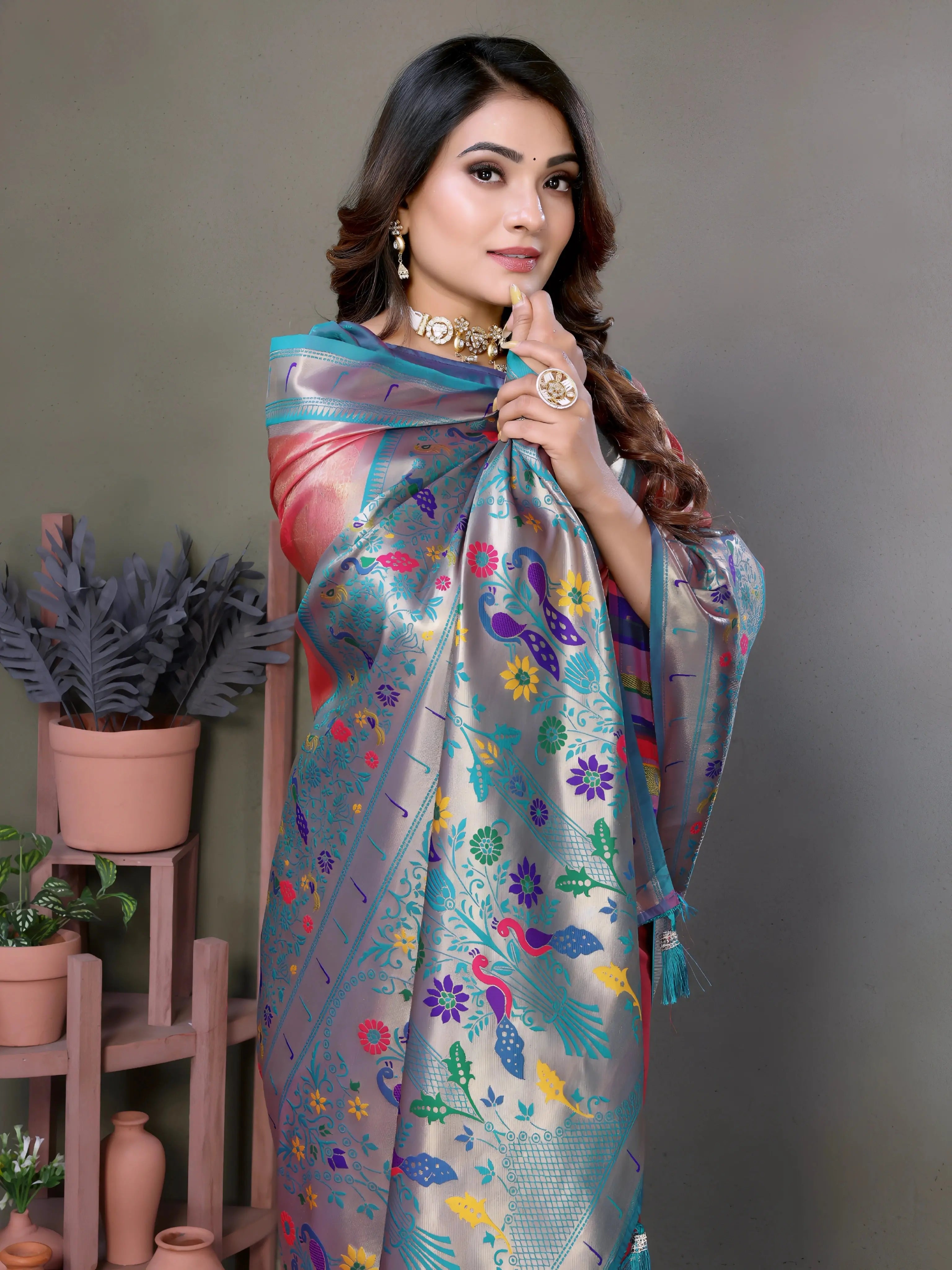 Pink Paithani Woven Banarasi Tissue Silk Saree