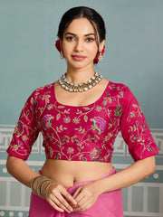 Dark Pink Embroidery Work Soft Georgette Saree - kalyanja