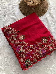 dark pink embroidery work soft georgette saree