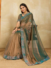 Sea Green Swarovski Work Fendy Soft Net Saree - kalyanja