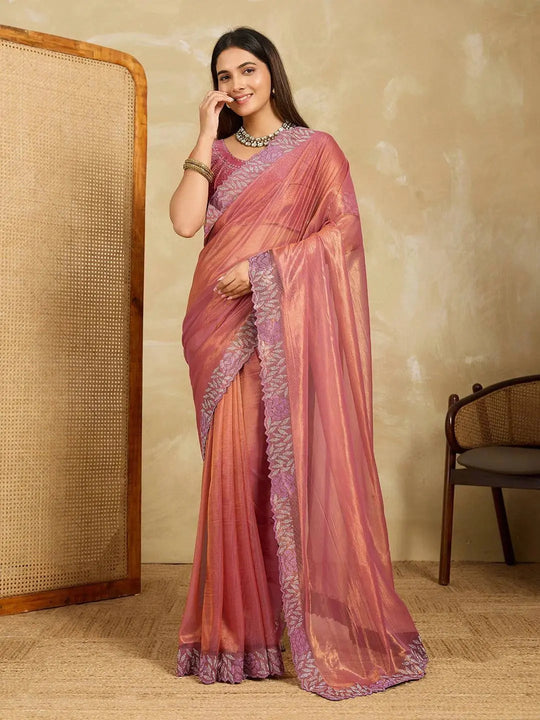 Soft Pink Swarovski Work Fendy Soft Net Saree – Kalyanja