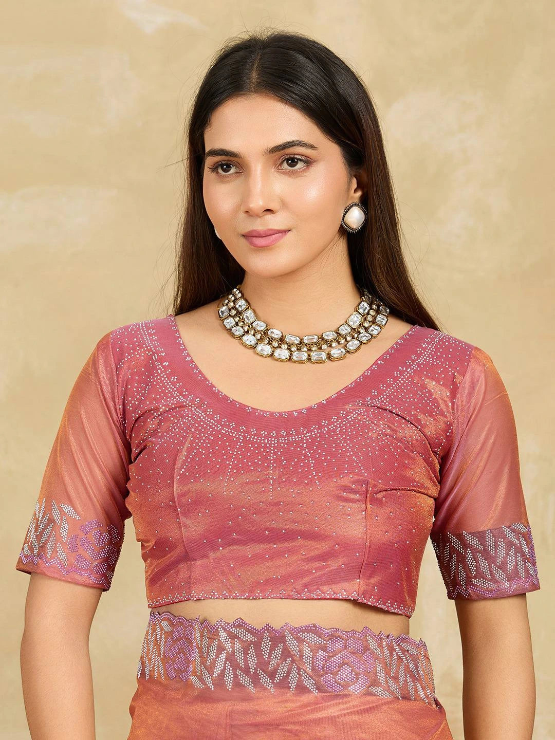 Soft Pink Swarovski Work Fendy Soft Net Saree - kalyanja