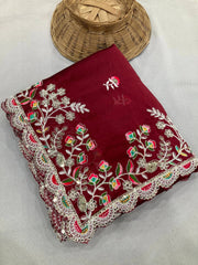 Maroon Embroidery Sequins Work Rangoli Silk Saree - kalyanja
