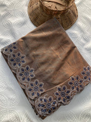 Brown Swarovski Work Fendy Soft Net Saree - kalyanja