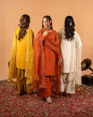Orange Fancy Lace Border Natural Crepe Silk Suit – Kalyanja