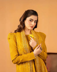 Musterd Yellow Fancy Lace Border Natural Crepe Silk Suit – Kalyanja
