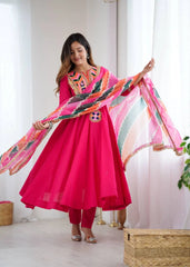 Dark Pink Embroidery Sequins & Mirror Work Khadi Cotton Suit – Kalyanja