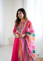 Dark Pink Embroidery Sequins & Mirror Work Khadi Cotton Suit – Kalyanja