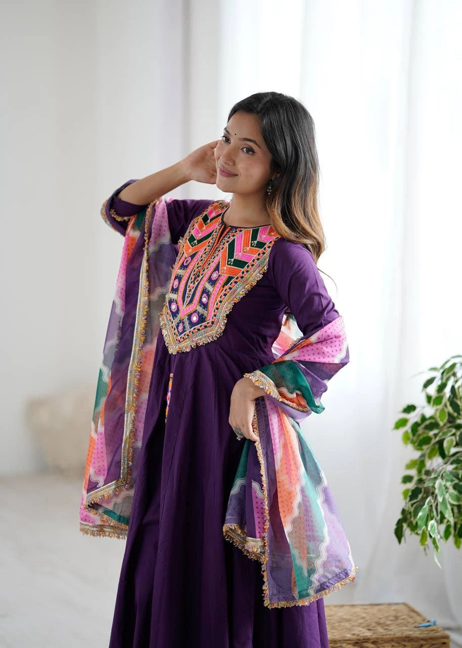 Mirror work Khadi cotton suit in purple – Kalyanja.