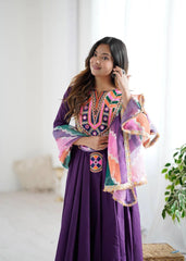 Mirror work Khadi cotton suit in purple – Kalyanja.