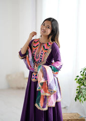 Mirror work Khadi cotton suit in purple – Kalyanja.
