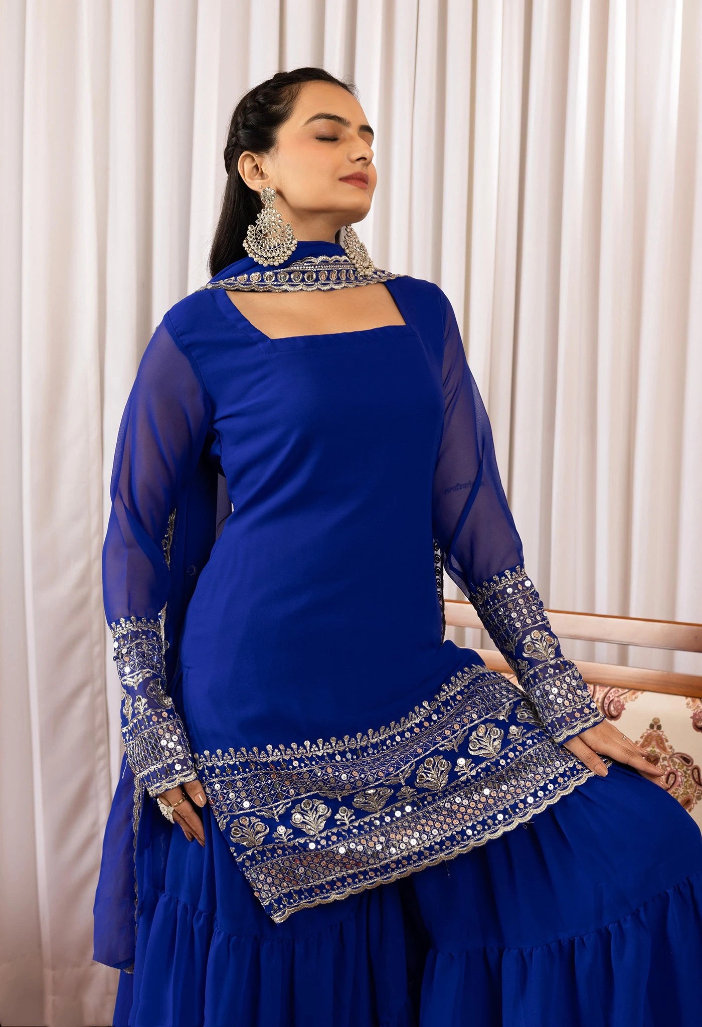 Blue Embroidery Georgette Suit - kalyanja