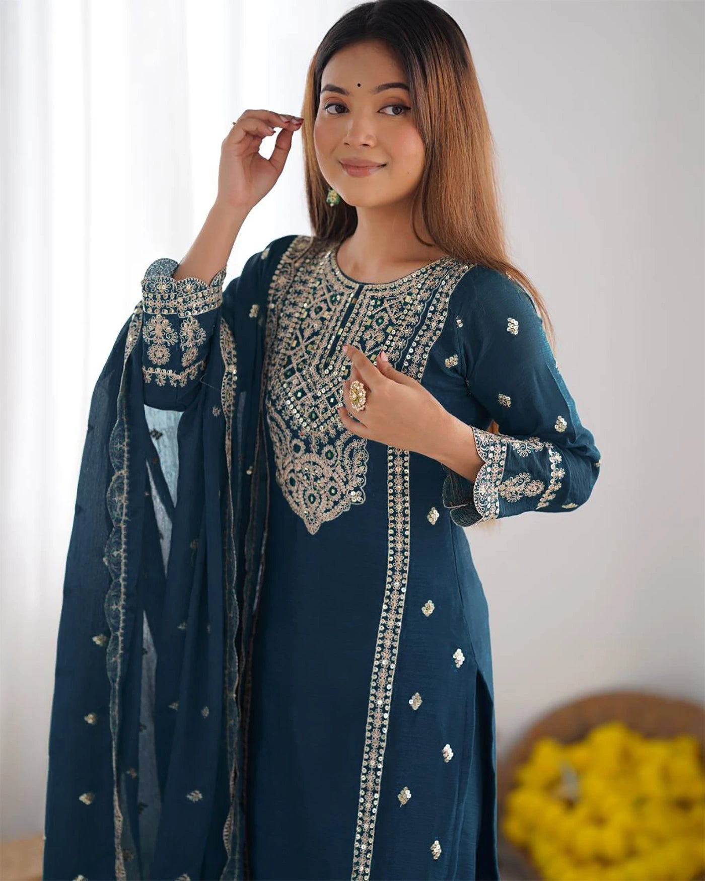 Blue Embroidery Tesla Suit
